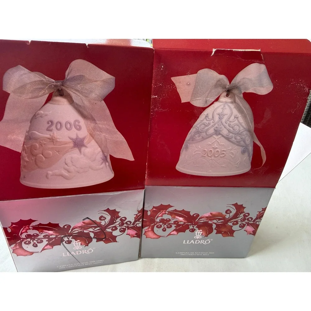 Lladro Christmas Bell Ornaments Set 2005 2006 Matte‎ Porcelain Original Boxes